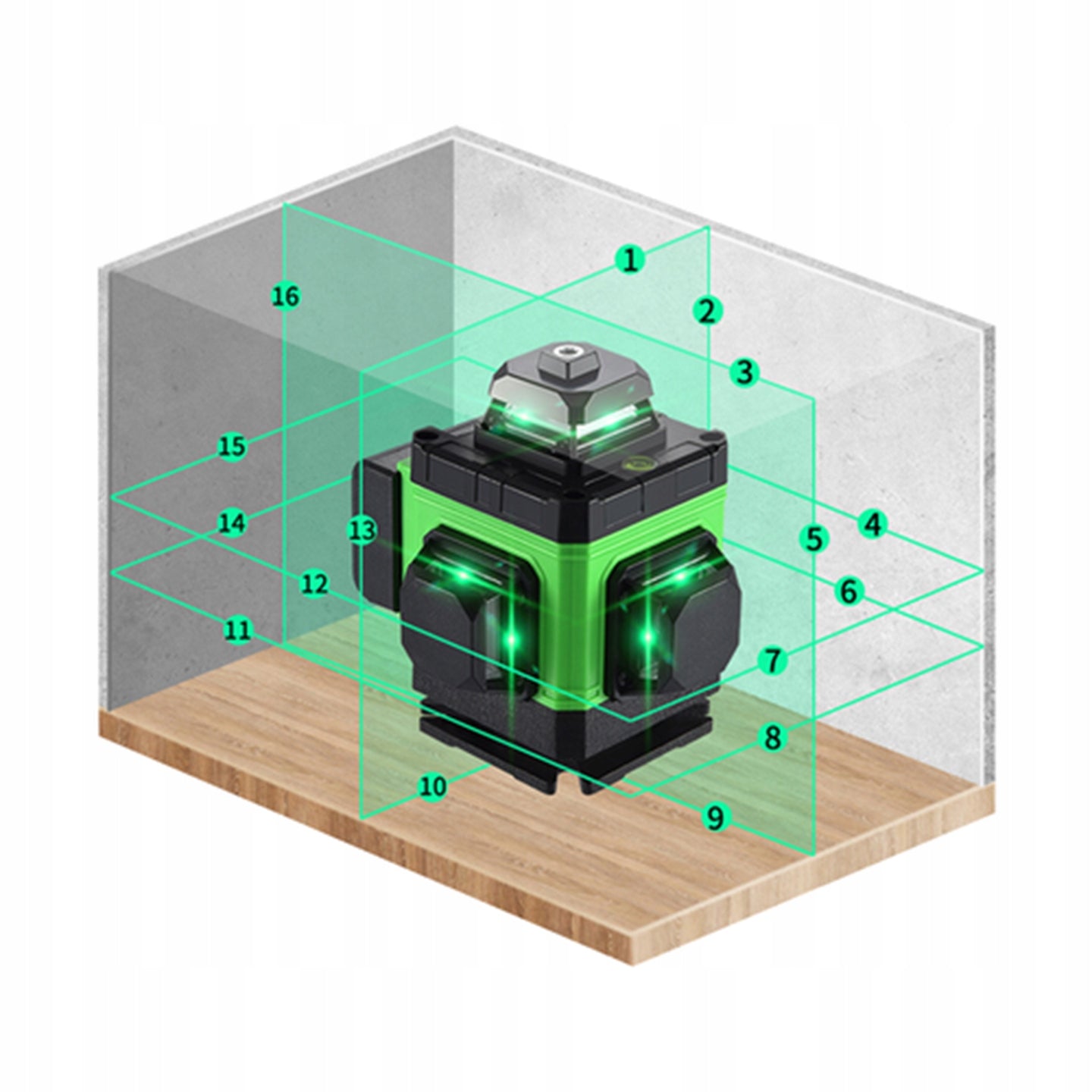 Poziomica laserowa płaszczyznowa laser krzyżowy 4D 16 linii walizka 2x aku