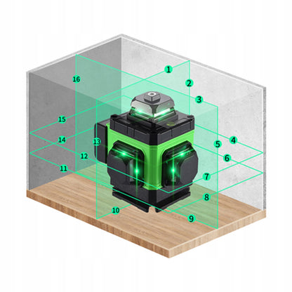 Poziomica laserowa płaszczyznowa laser krzyżowy 4D 16 linii walizka 2x aku
